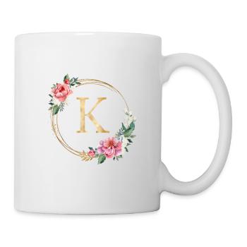 Monogramme K Couronne Rose Blanc personnalisable - Mug blanc - blanc - Droite