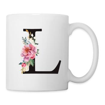 Customizable Monogram L Floral Pink White - Mug - white - Right