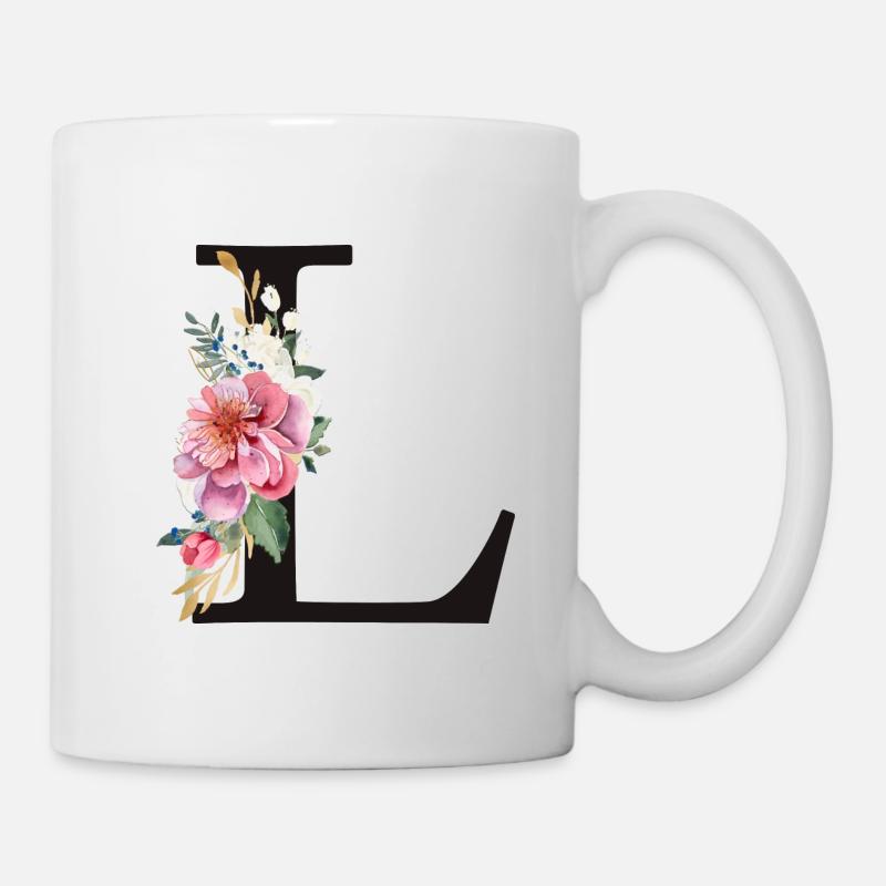 Personalisierbar Monogramm L Floral Rosa Weiß - Tasse - Weiß