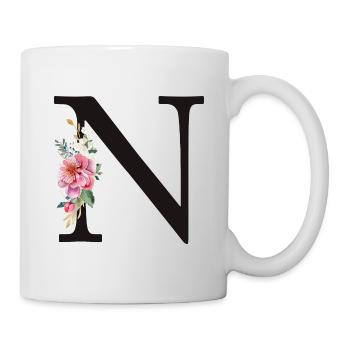 Customizable Monogram N Floral Pink White - Mug - white - Right