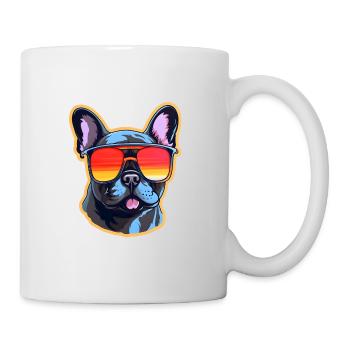 Französische Bulldogge mit Sonnenbrille - Tasse - Weiß - Rechts