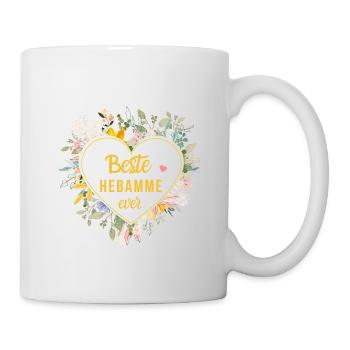 BESTE HEBAMME EVER ! Herz-Blumen personalisierbar - Tasse - Weiß - Rechts