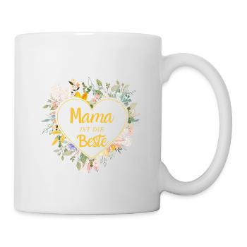 Mama ist die Beste! Blumen-Herz, personalisierbar - Tasse - Weiß - Rechts