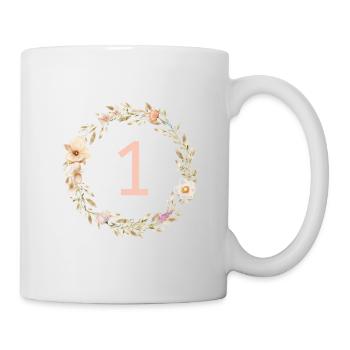 Numéro 1 personnalisable, couronne de fleurs, boho - Mug blanc - blanc - Droite