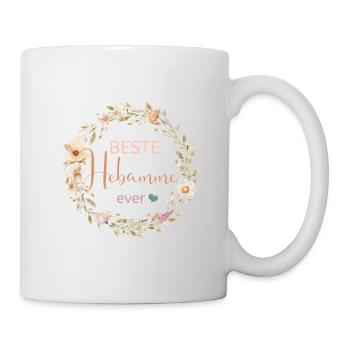 BESTE HEBAMME! Blumenkranz, personalisierbar - Tasse - Weiß - Rechts