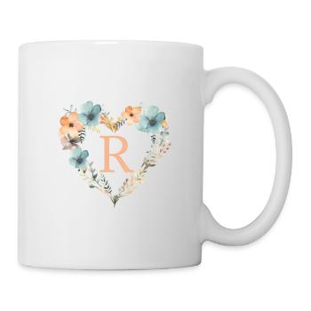 R Monogramm Herz Blumen Kranz - Tasse - Weiß - Rechts