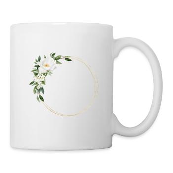 Couronne florale vert-blanc, personnalisable - Mug blanc - blanc - Droite