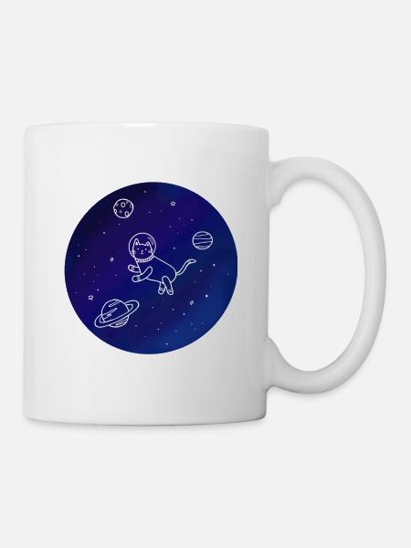 Doodle-Style Hand Drawn Space Cat - Mug - white