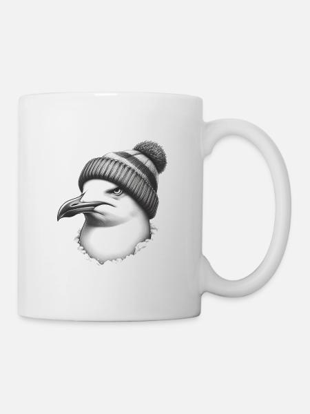 Endlich wieder Montag - Moin Möwe mit Beanie Mütze - Tasse - Weiß
