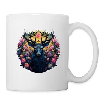 Deer Power Animal & Flowers, Festival du village de chemises traditionnelles - Mug blanc - blanc - Droite