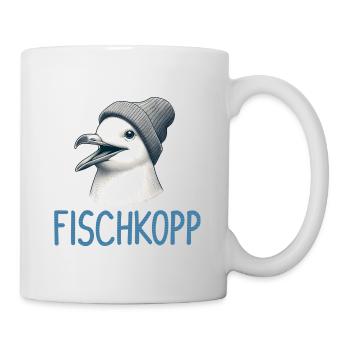 Gute Laune Fischkopp - Moin Möwe mit Beanie Mütze - Tasse - Weiß - Rechts
