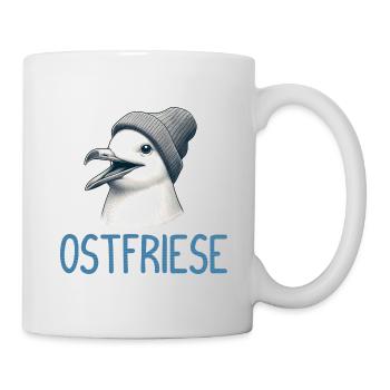 Gute Laune Ostfriese - Moin Möwe mit Beanie Mütze - Tasse - Weiß - Rechts