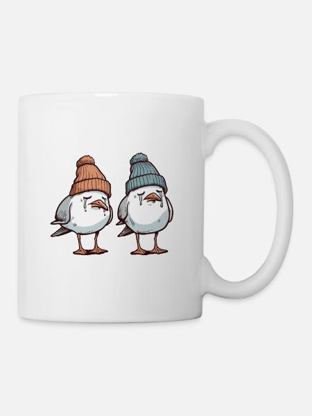 Traurige Möwen - Moin Möwe mit Beanie Mütze - Tasse - Weiß