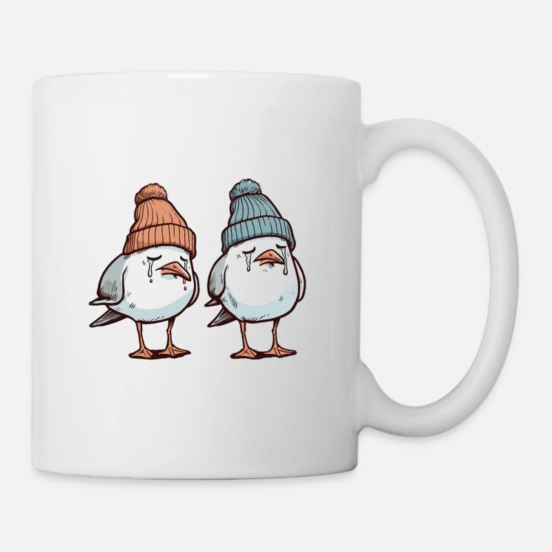 Traurige Möwen - Moin Möwe mit Beanie Mütze - Tasse - Weiß