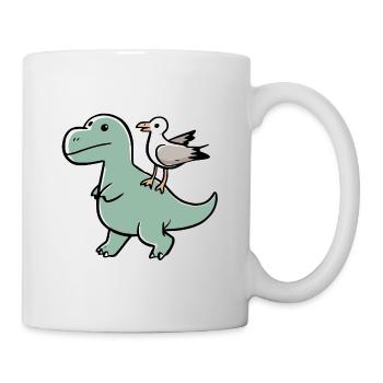 Green T-Rex Dino Dinosaur with Seagull - Mug - white - Right