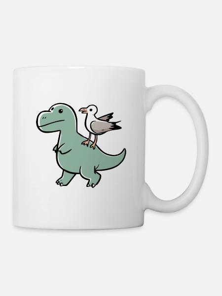 Dinosaure T-Rex Dino vert avec mouette - Mug blanc - blanc