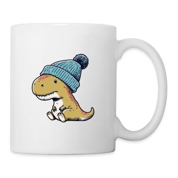 T-Rex Dino Dinosaur with Blue Beanie Hat - Mug - white - Right