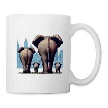 Elefanten Familie Dickhäuter in der Großstadt - Tasse - Weiß - Rechts