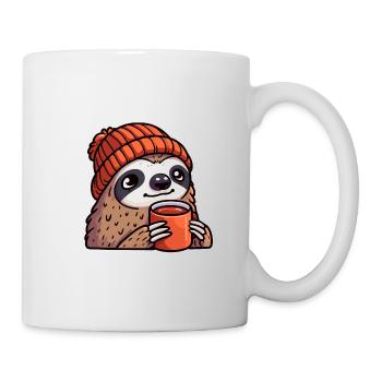 Faultier mit Beanie Mütze Tee Tea Kaffee Becher - Tasse - Weiß - Rechts
