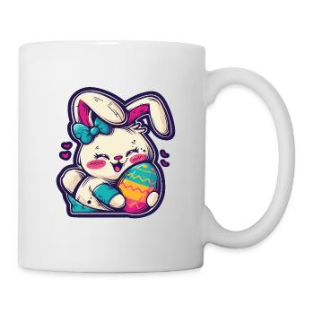 Kawaii Häschen Osterei frohe Ostern Osterfest - Tasse - Weiß - Rechts