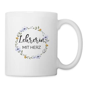 Lehrerin mit Herz! Floral, personalisierbar - Tasse - Weiß - Rechts