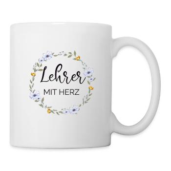 Lehrer mit Herz! Regenbogen, personalisierbar - Tasse - Weiß - Rechts