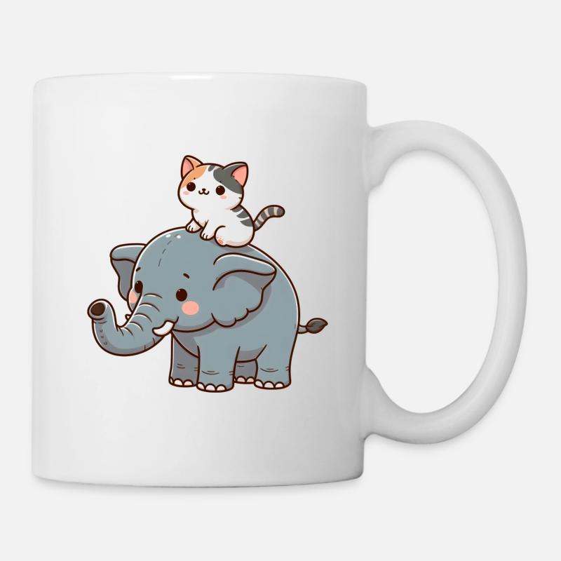 Le chat monte à dos d’éléphant - Mug blanc - blanc