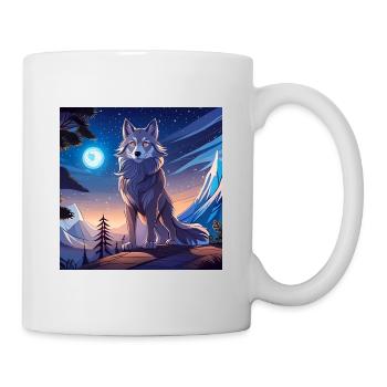 Wolf bei Nacht im Anime-Design - Tasse - Weiß - Rechts
