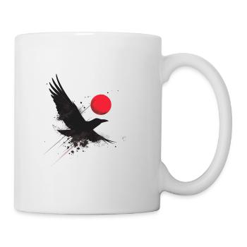 Oiseau Noir Rouge Soleil Silhouette Art Minimaliste - Mug blanc - blanc - Droite