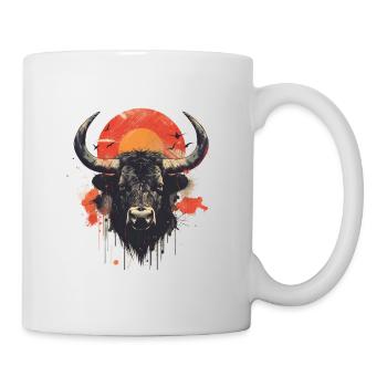 Stierhörner Gesicht Digitale Kunst Bunt - Tasse - Weiß - Rechts