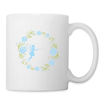 Dekorativer Blumenkranz mit blauen Rosen und Fee - Tasse - Weiß - Rechts