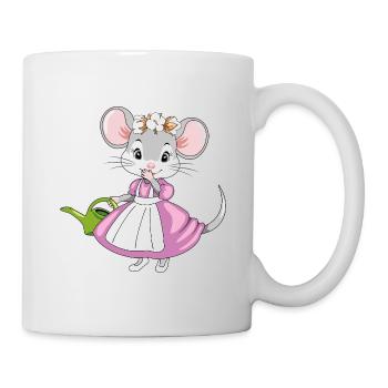 Petite dame souris timide avec un arrosoir de jardin - Mug blanc - blanc - Droite
