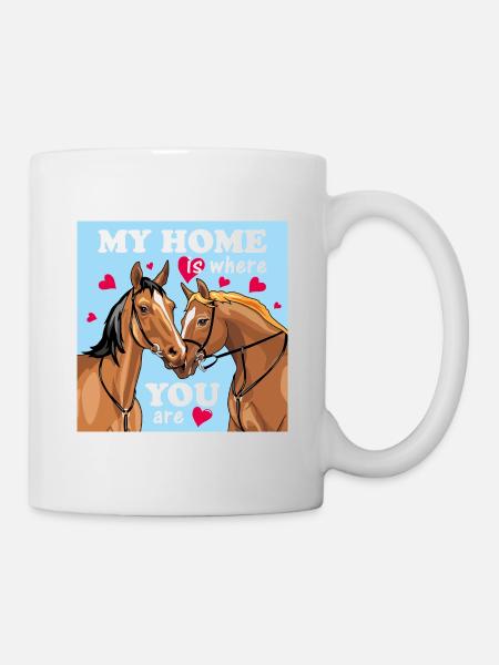 Couple of loving horses with hearts - Mug - white