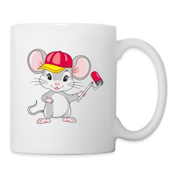 Smiling mouse with a paint roller in his hand - Mug - white - Right