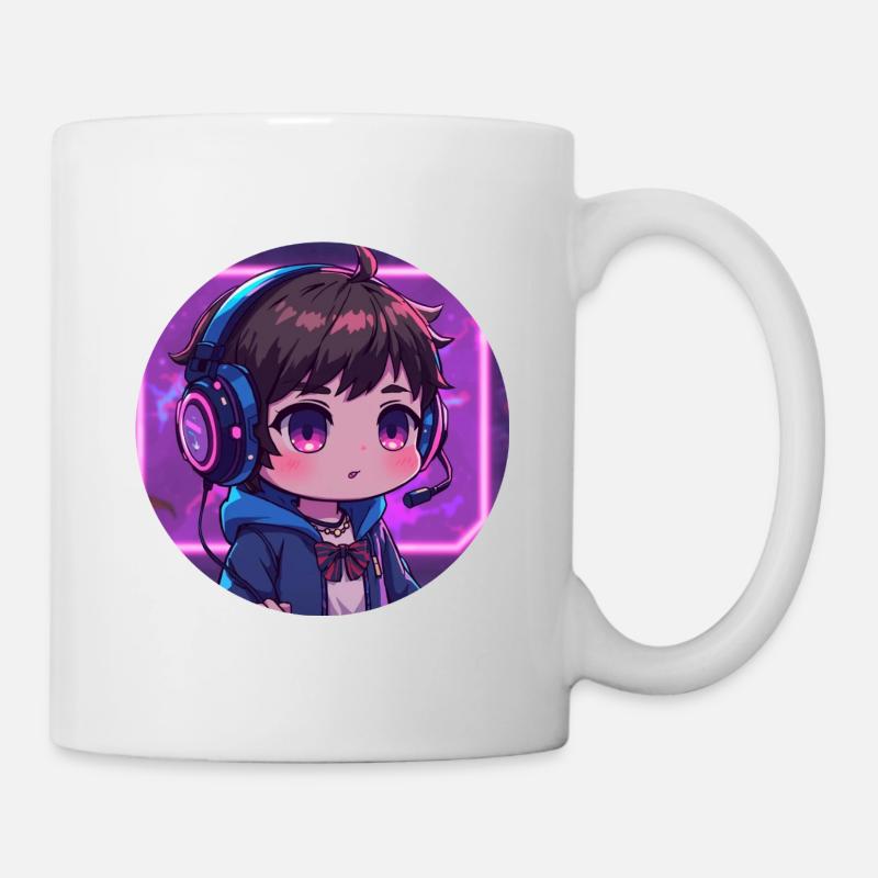 Neon Gaming Chibi with Headphones - Mug - white