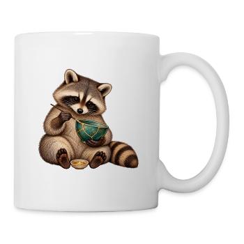 Waschbär repariert eine Schale mit Kintsugi - Tasse - Weiß - Rechts