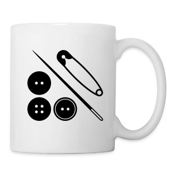 Nadel, Sicherheitsnadel und Knöpfe - Tasse - Weiß - Rechts
