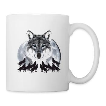Wolf VollMond Pack Leader Rudelführer Dein Text - Tasse - Weiß - Rechts