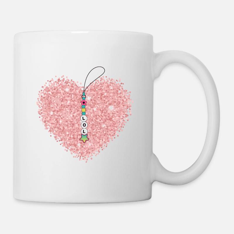 Cœur rose scintillant avec pendentif Strass Girly - Mug blanc - blanc