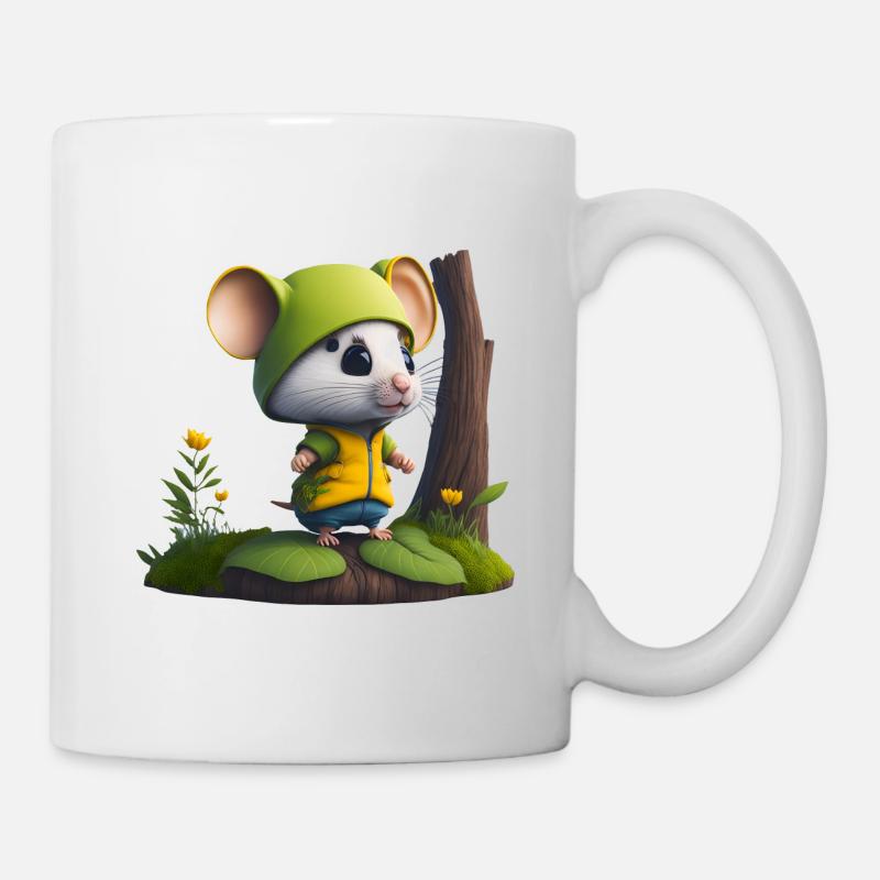 Cute mouse with cap and jacket - Mug - white