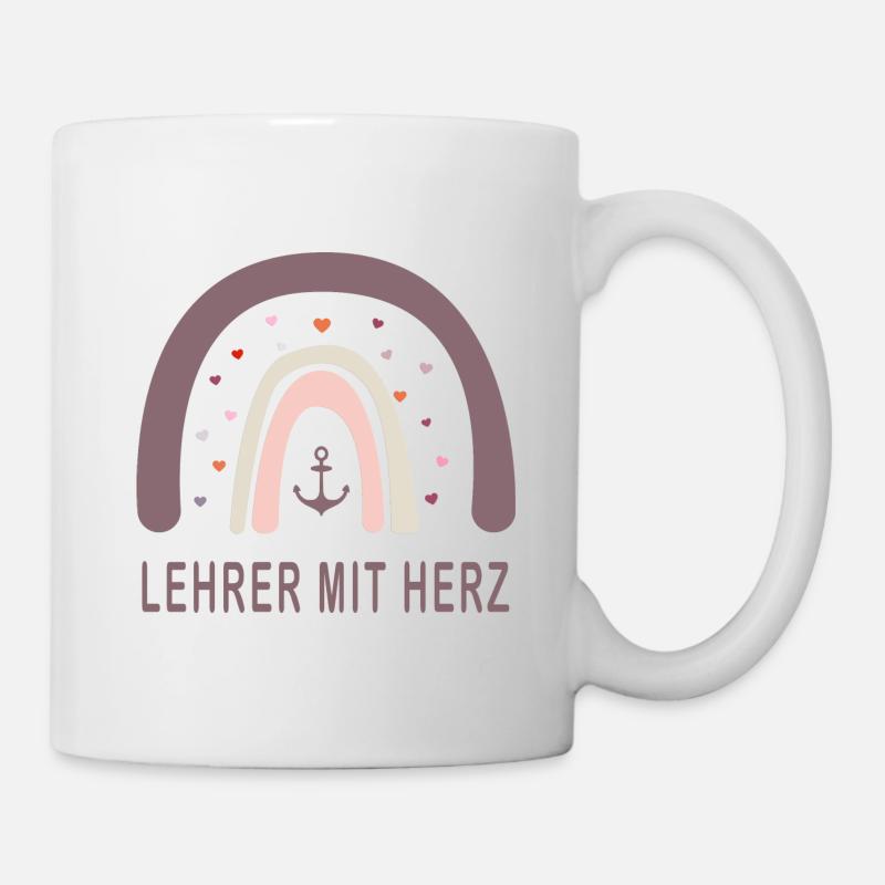 Lehrer mit Herz! Regenbogen personalisierbar - Tasse - Weiß