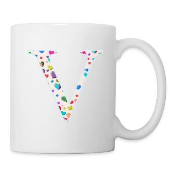 Personalisierbar Monogramm V Herzmuster - Tasse - Weiß - Rechts
