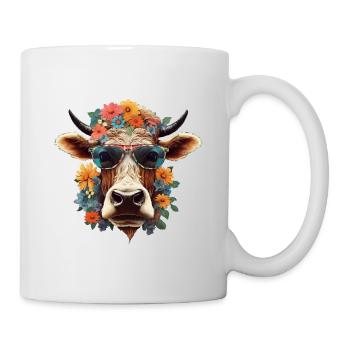 Coole Kuh mit Sonnenbrille & Blumen Landwirt Bauer - Tasse - Weiß - Rechts