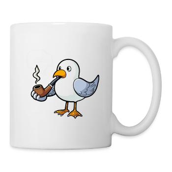 Nordsee Küste Möwe raucht Pfeife Hamburg - Tasse - Weiß - Rechts