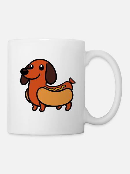 Comic Hund Wiener Hot Dog Dackel Hotdog Senf - Tasse - Weiß