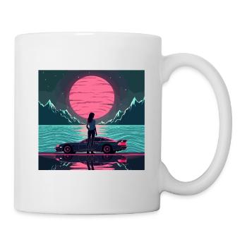 Synthwave Sunset Girl – Esthétique néon rétro - Mug blanc - blanc - Droite