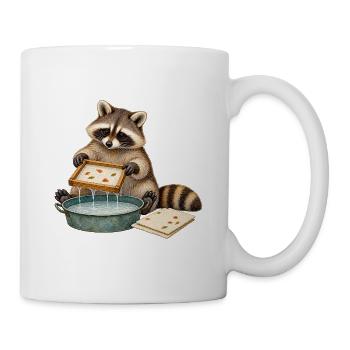 Waschbär schöpft Papier - Tasse - Weiß - Rechts