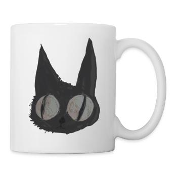 Psycho Cat, schwarze Katze, Illustration - Tasse - Weiß - Rechts