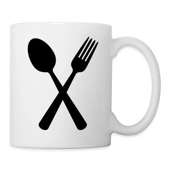 Löffel und Gabel - Tasse - Weiß - Rechts