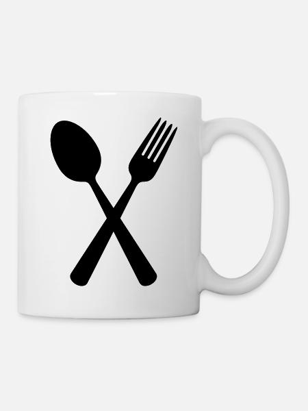 Löffel und Gabel - Tasse - Weiß